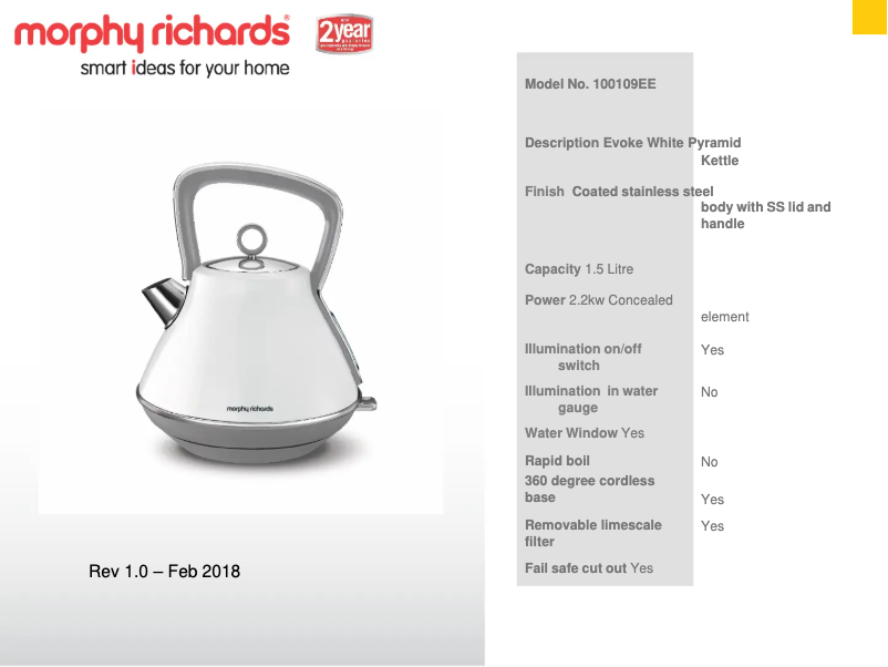 Page 1 de la notice Fiche technique Morphy Richards 100109