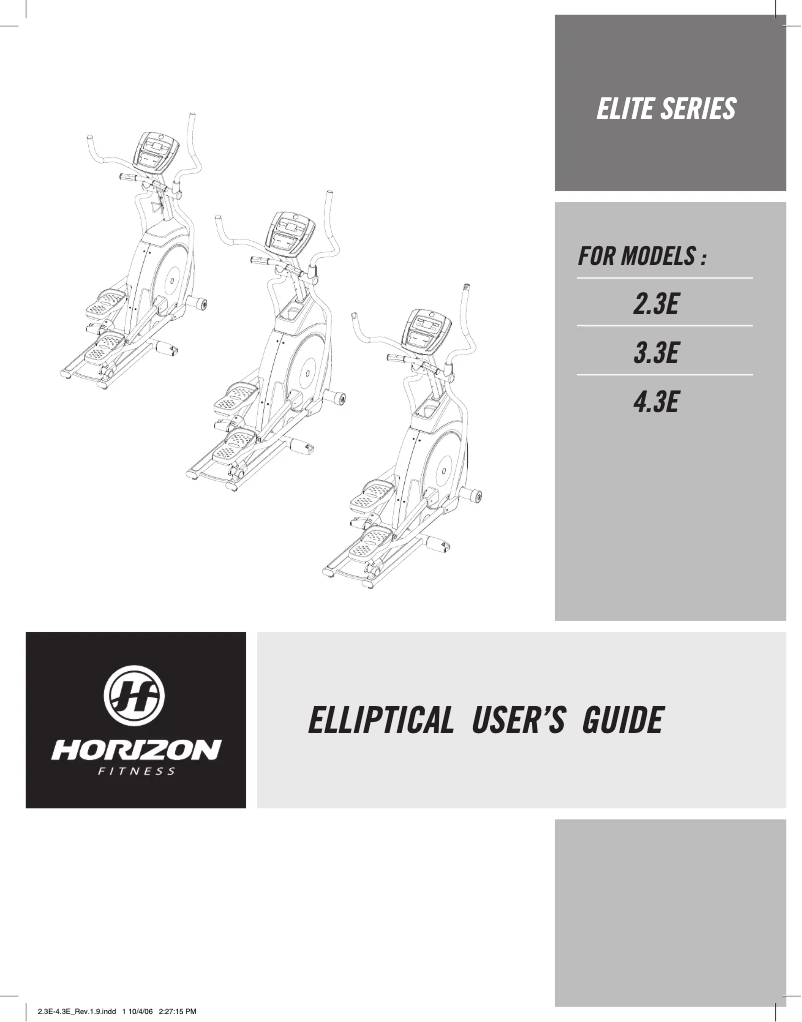 Page 1 de la notice Manuel utilisateur Horizon Fitness Elite 3.3E