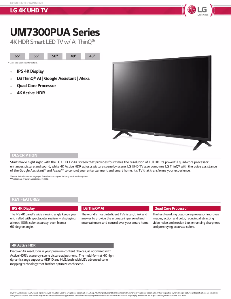 Página 1 del manual Ficha técnica LG 55UM7300PUA