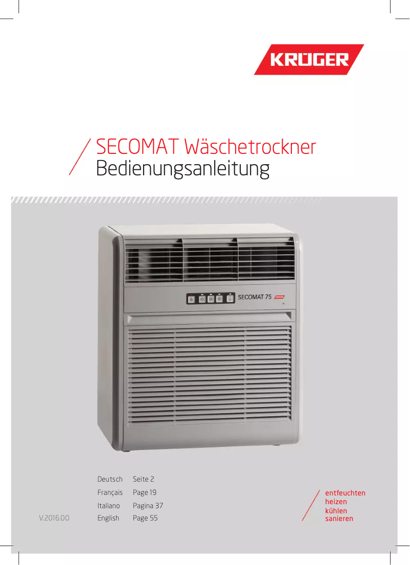 Page n°1 - Manuel utilisateur Krüger Secomat 200