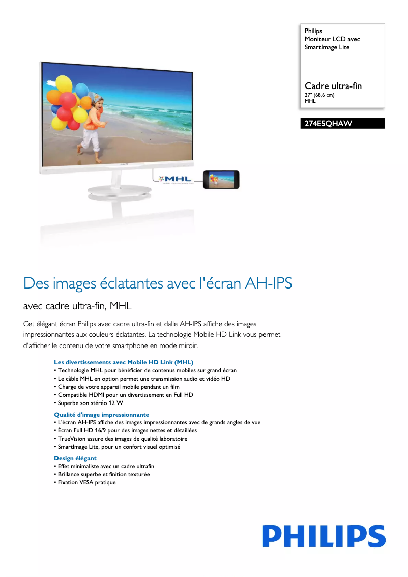 Page n°1 - Fiche technique Philips 274E5QHAW