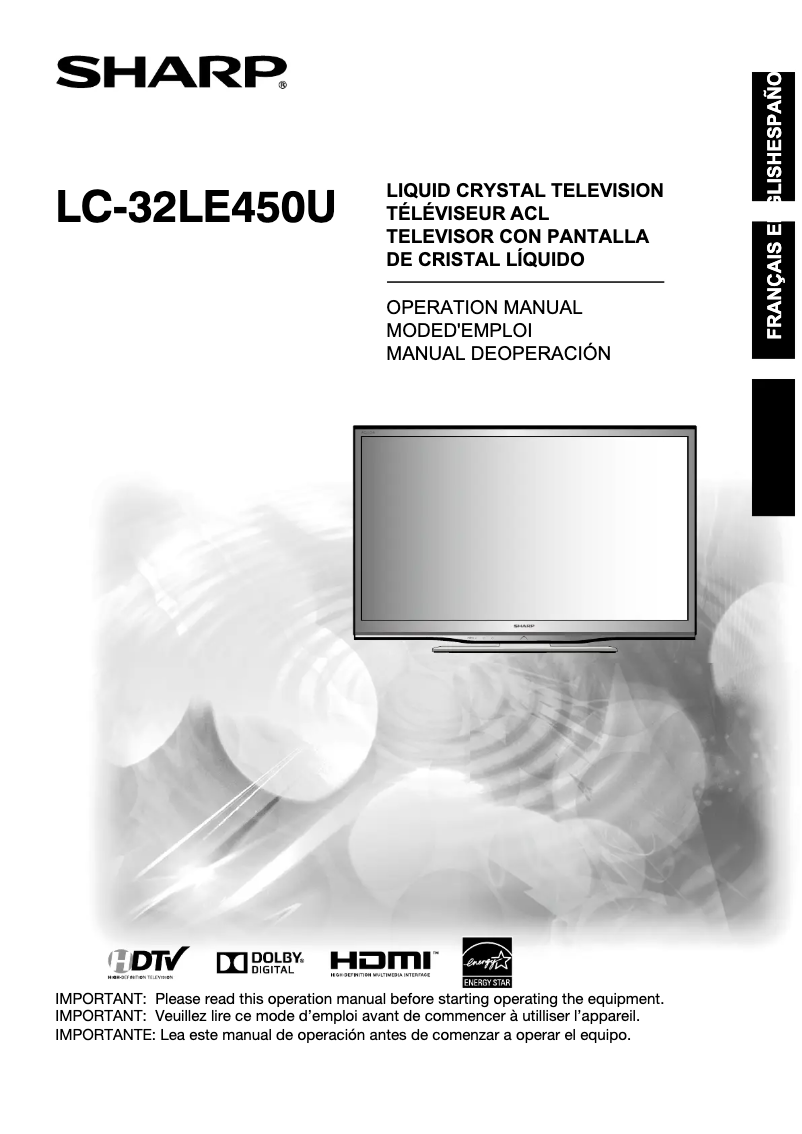 Page n°1 - Manuel utilisateur Sharp LC32LE450U