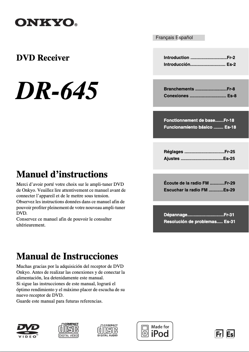 Page 1 de la notice Manuel utilisateur Onkyo CS-V645