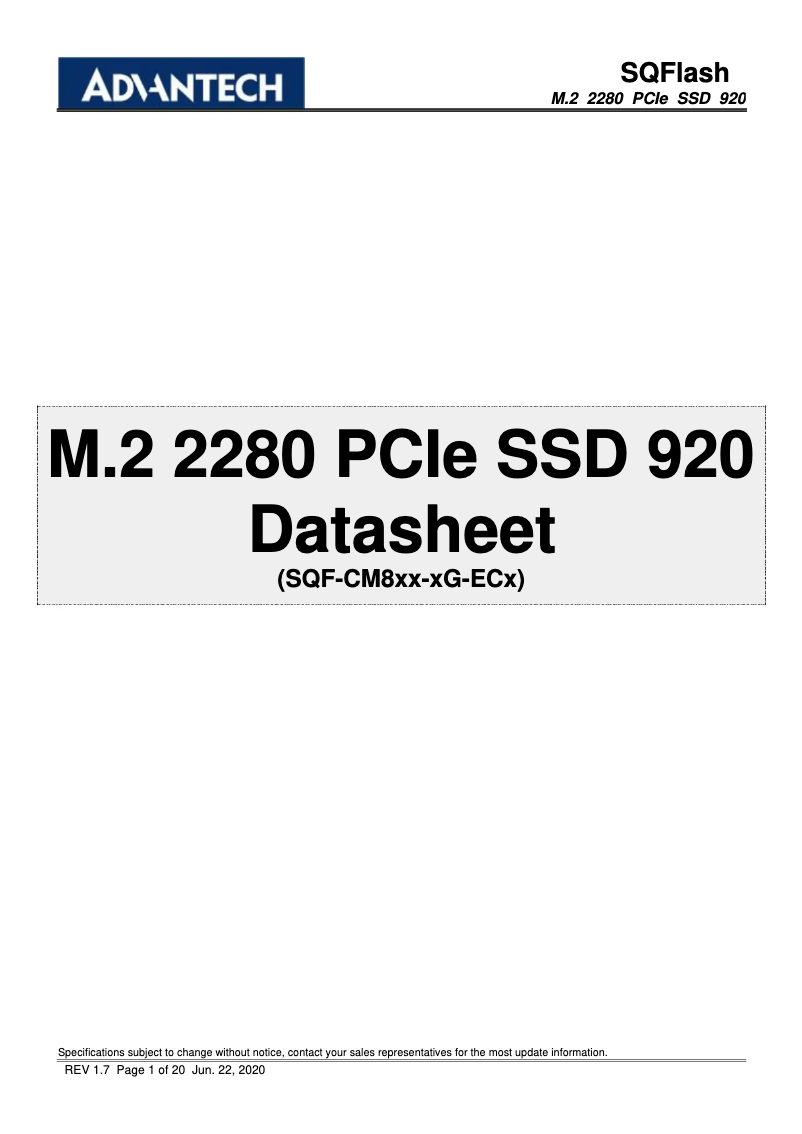 Image de la première page du manuel de l'appareil SQF-CM8 920