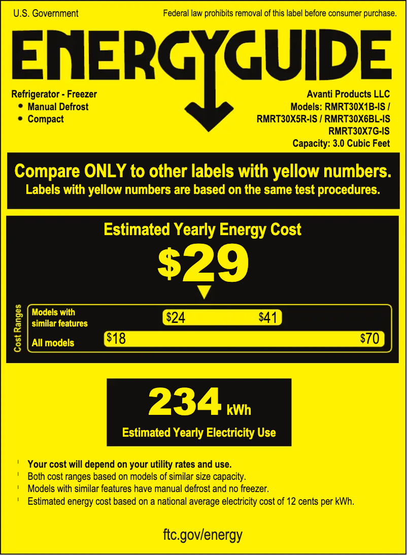 Page 1 de la notice Label énergétique Avanti RMRT30X1B-IS