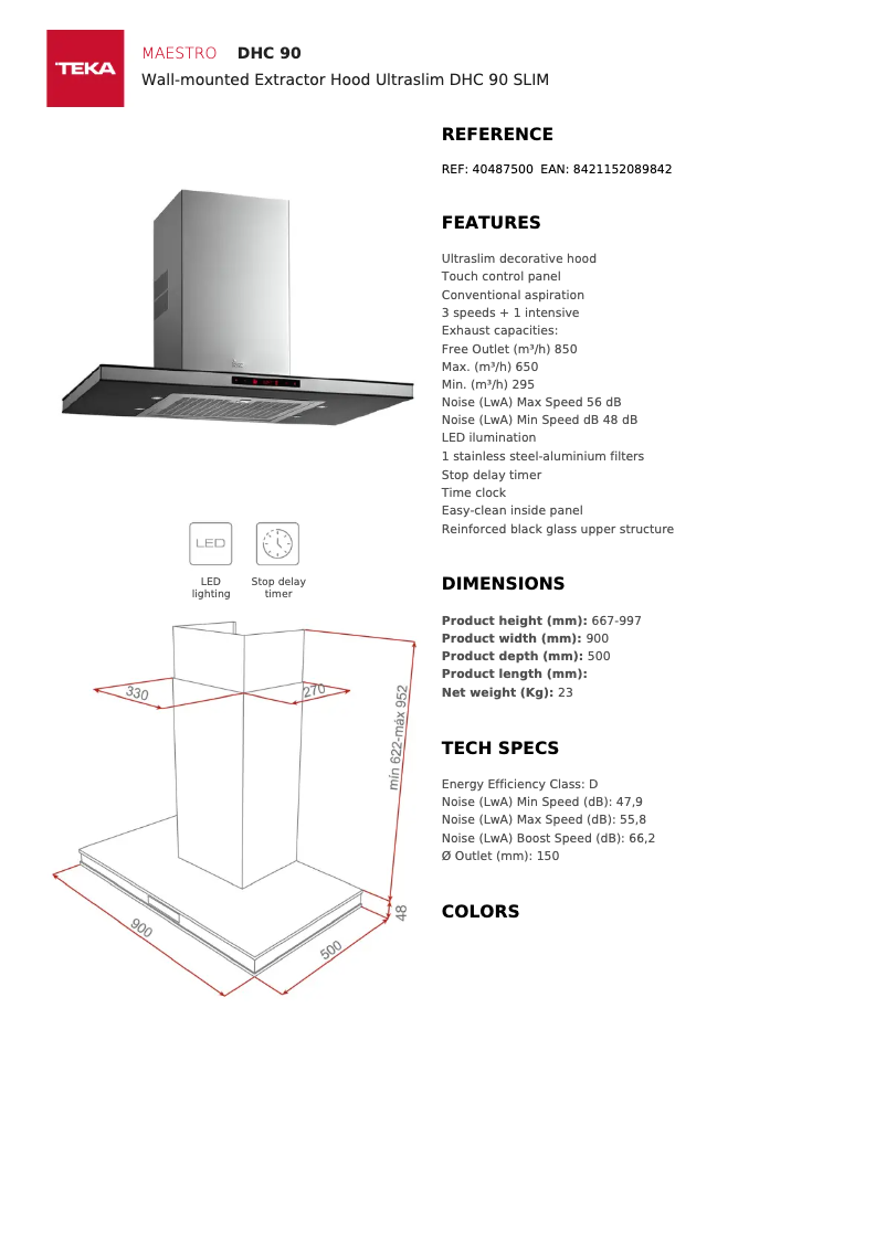 Page 1 de la notice Fiche technique Teka DHC 90