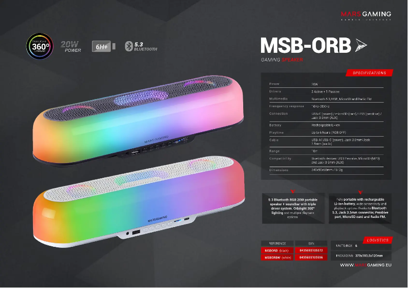 Page 1 de la notice Fiche technique Mars Gaming MSB-ORB