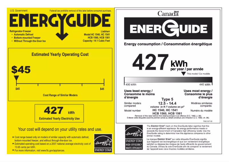 Page 1 de la notice Label énergétique Liebherr HC-1540