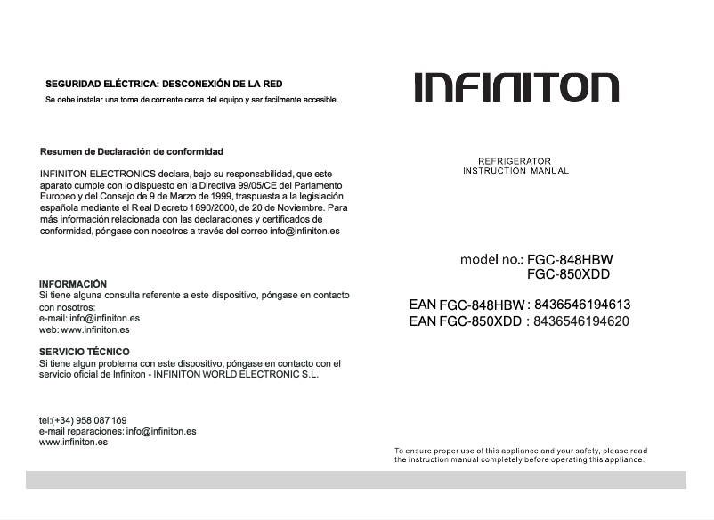 Page 1 de la notice Manuel utilisateur Infiniton FGC-850XDD