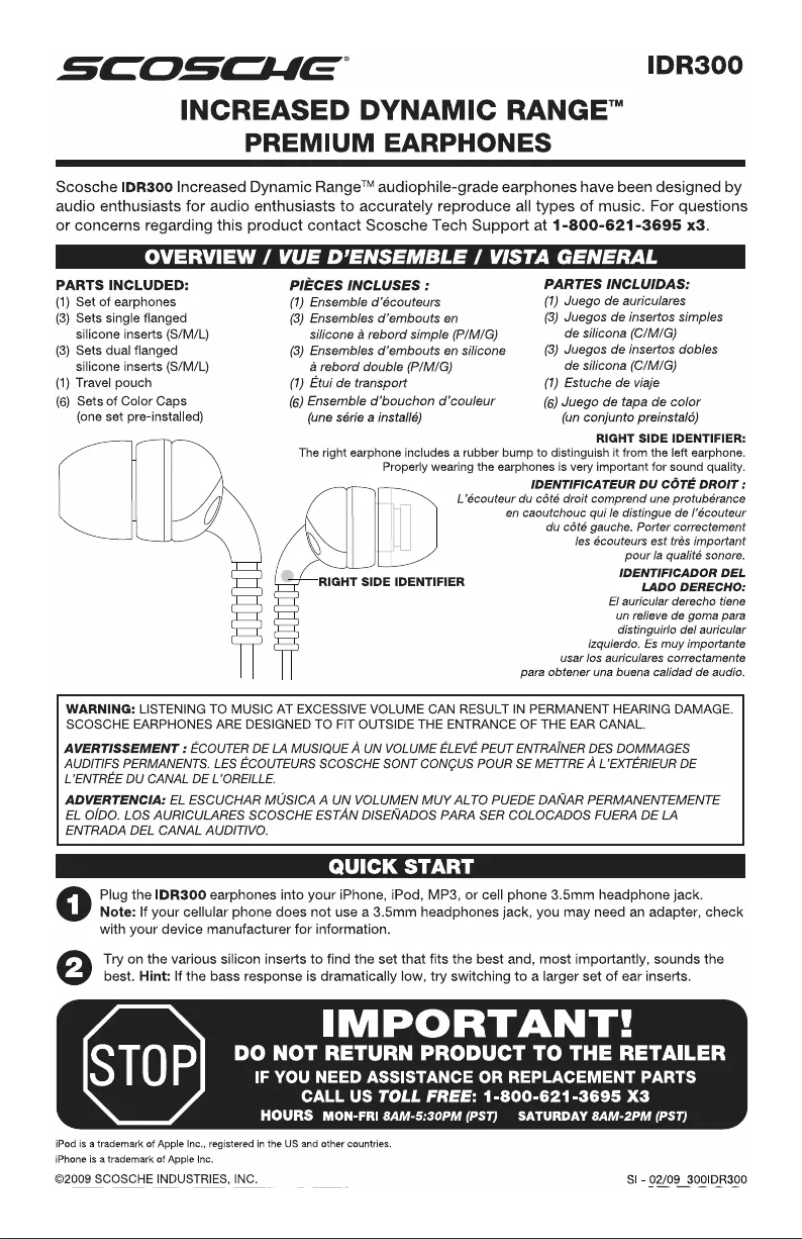 Page n°1 - Manuel utilisateur Scosche IDR300