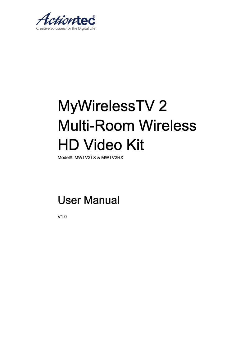 Page n°1 - Manuel utilisateur Actiontec MyWirelessTV 2