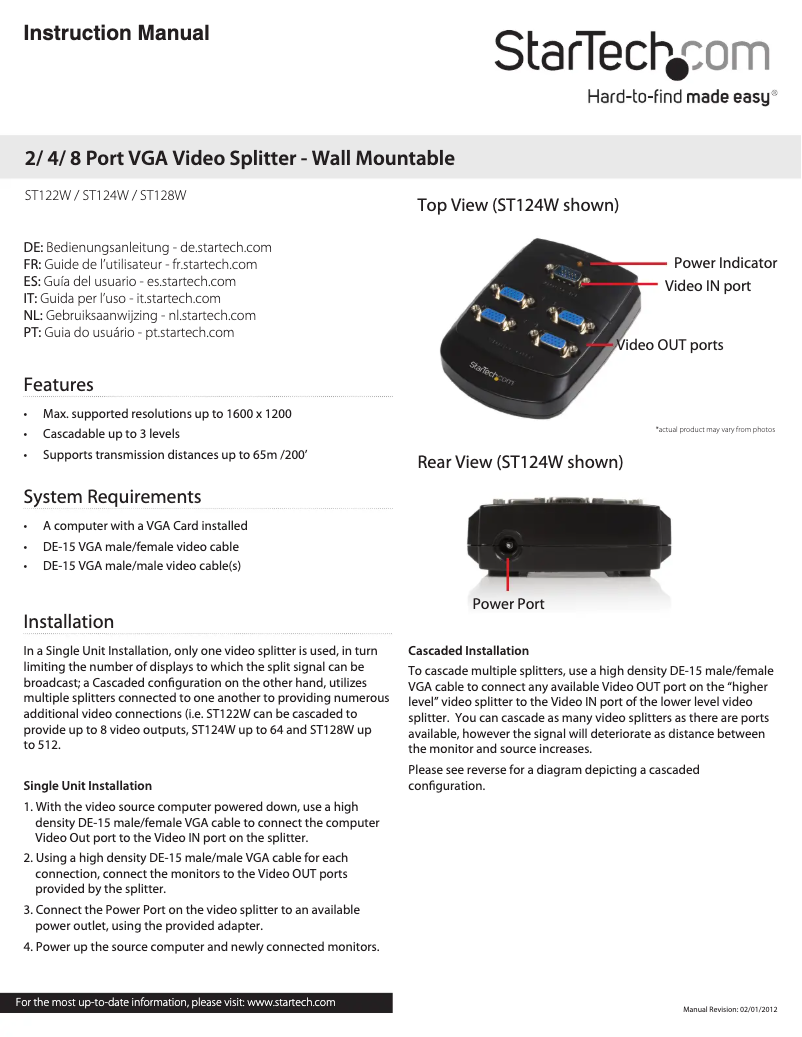 Page n°1 - Manuel utilisateur StarTech.com ST128W
