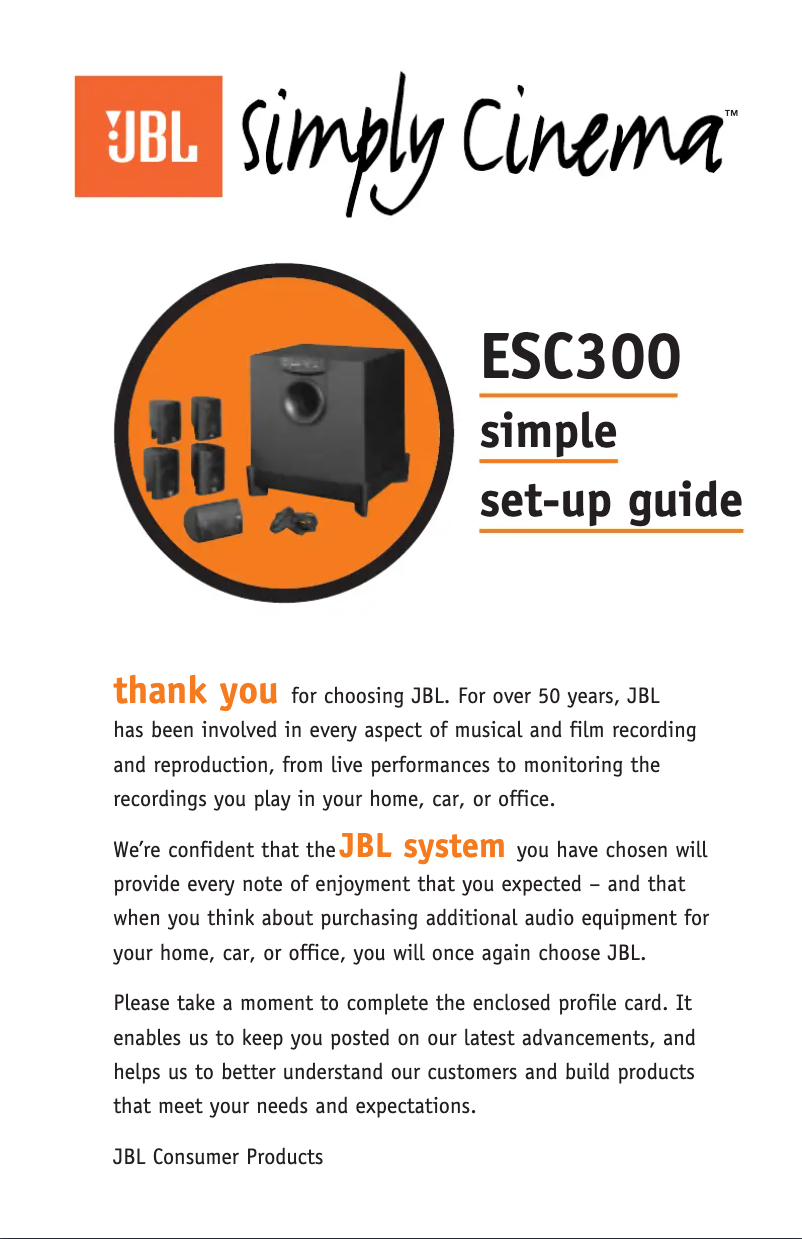 Page n°1 - Manuel utilisateur JBL Simply Cinema ESC300