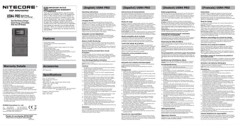 Page 1 de la notice Manuel utilisateur Nitecore USN4 PRO