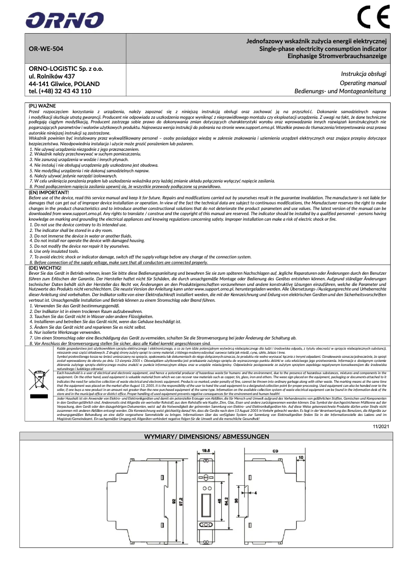 Image de la première page du manuel de l'appareil OR-WE-504