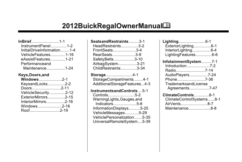 Página 1 del manual Manual de usuario Buick Regal (2002)