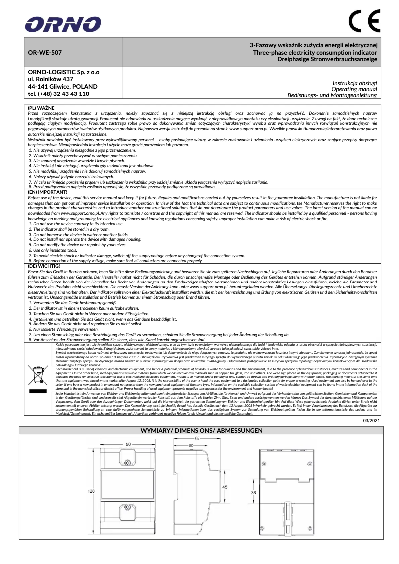 First page image of the manual for OR-WE-507