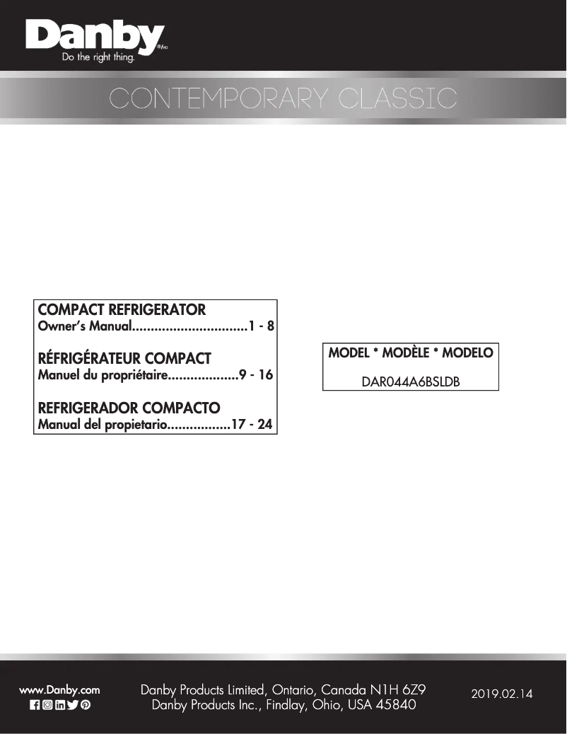 Page 1 de la notice Manuel utilisateur Danby DAR044A6BSLDB