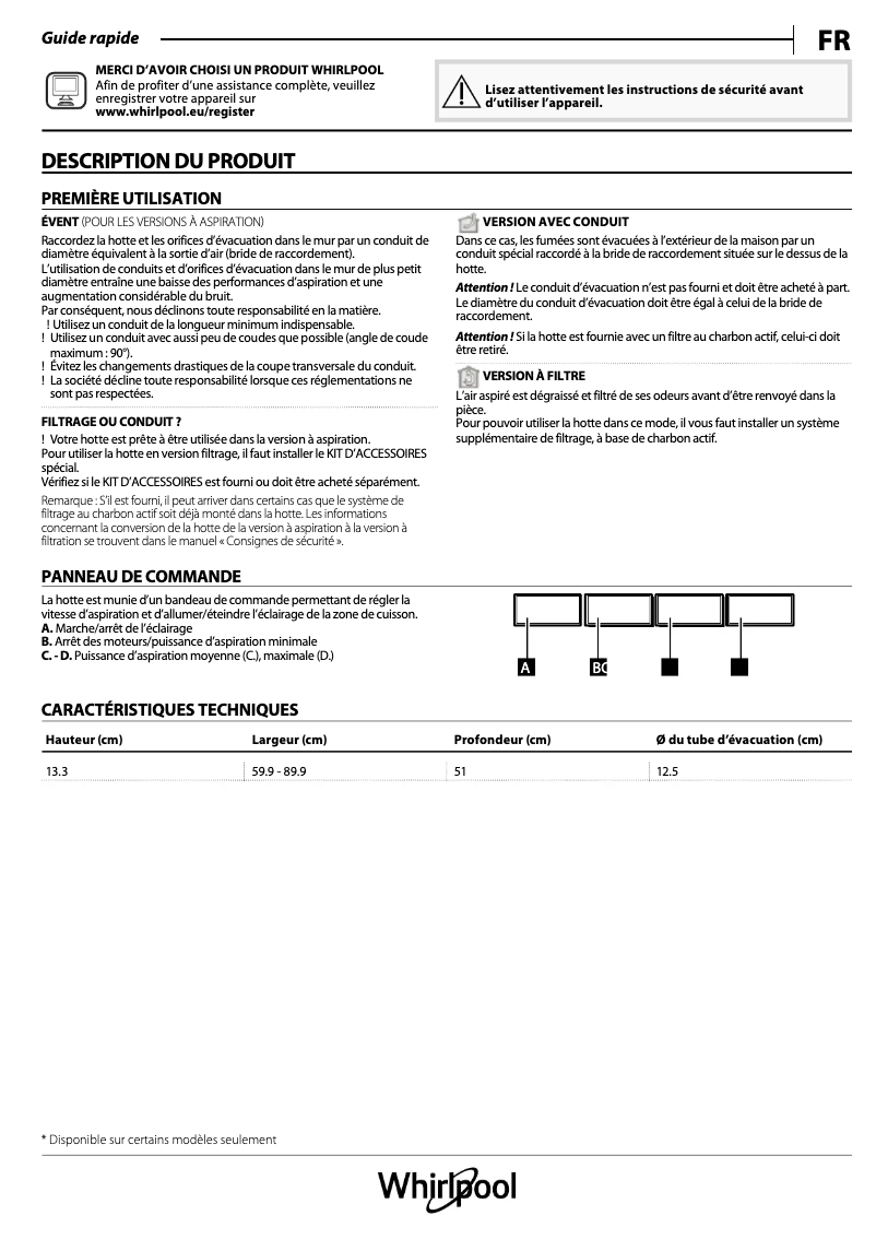 Page 1 de la notice Manuel d'utilisation et d'entretien Whirlpool AKR 934/1 IX