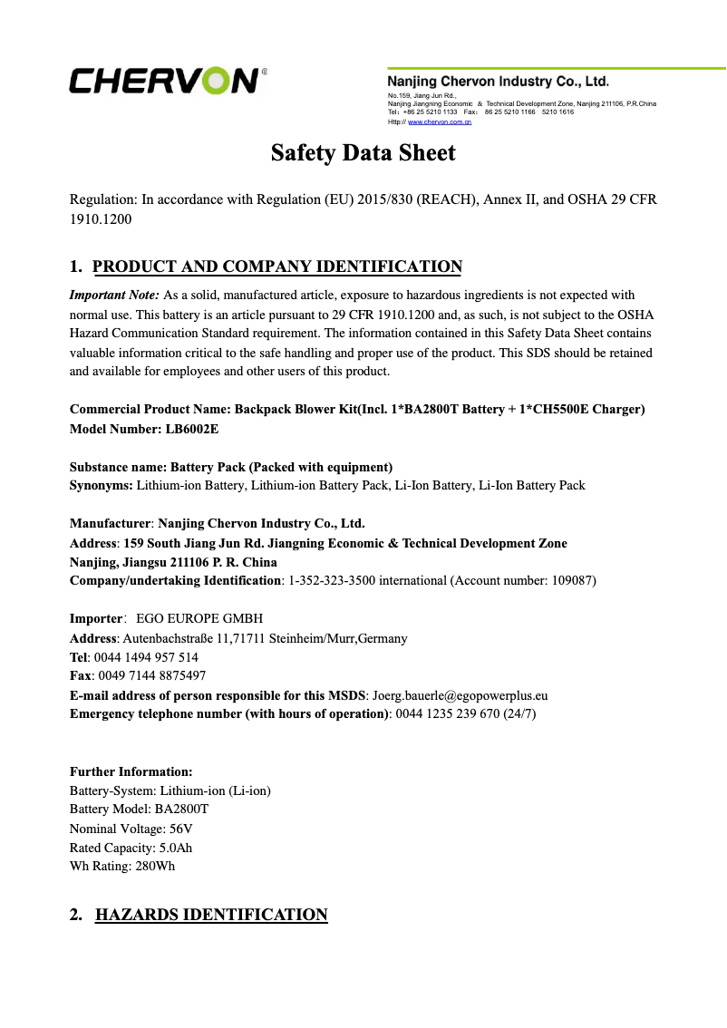 Página 1 del manual Instrucciones de seguridad EGO LB6002E