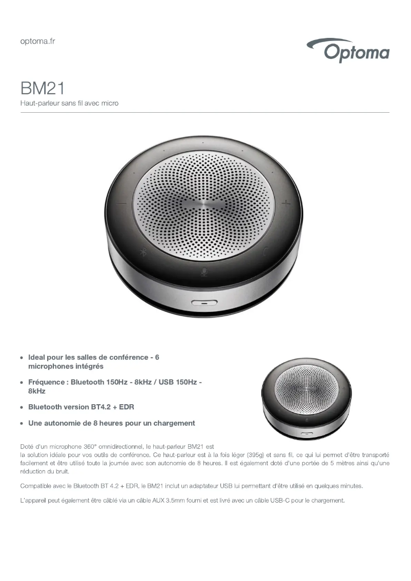 Page 1 de la notice Fiche technique Optoma BM21