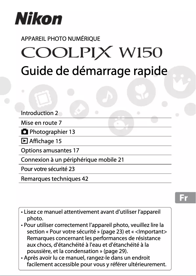 Page 1 de la notice Manuel utilisateur Nikon Coolpix W150