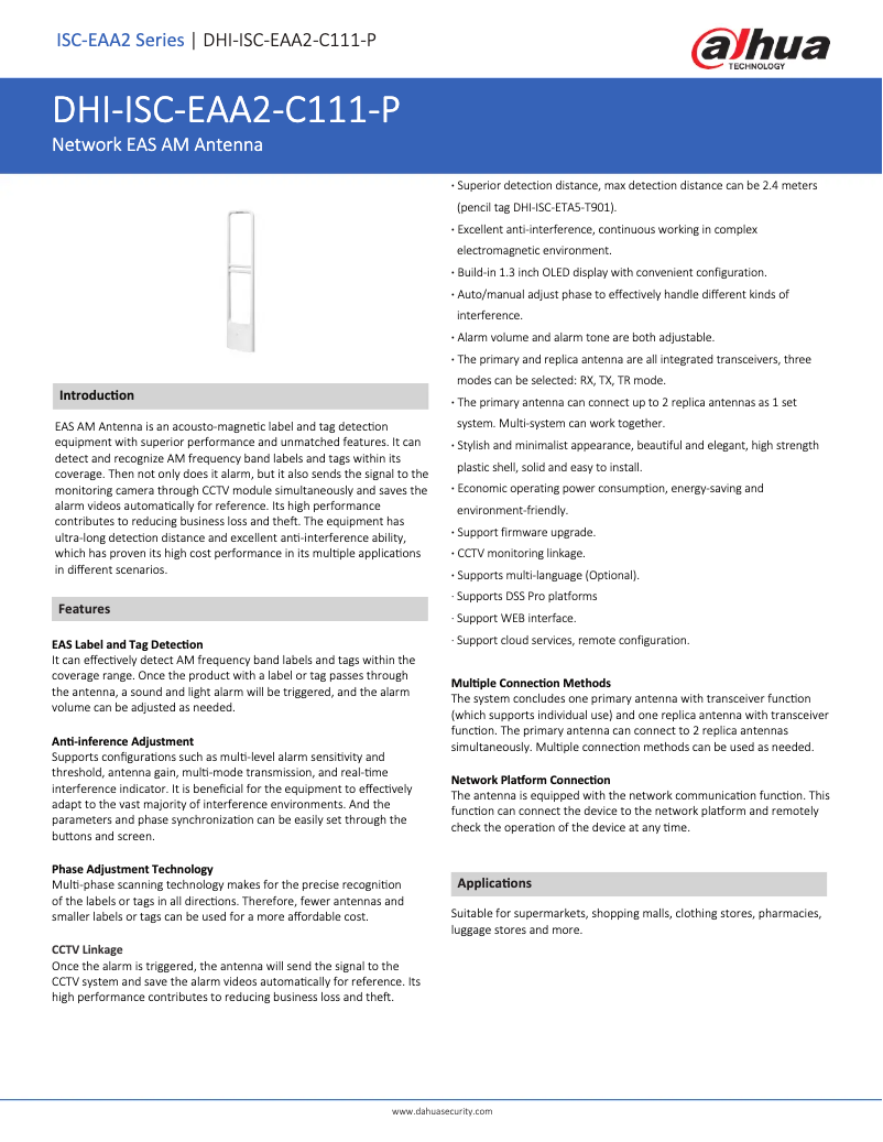 Page 1 de la notice Fiche technique Dahua Technology ISC-EAA2-C111-P