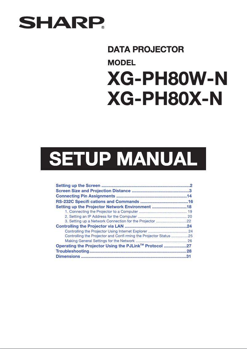 Page n°1 - Manuel utilisateur Sharp XG-PH80XN