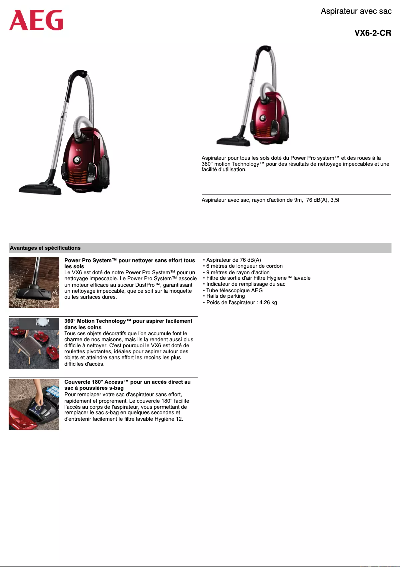 Page 1 de la notice Manuel utilisateur AEG VX6-2-CR