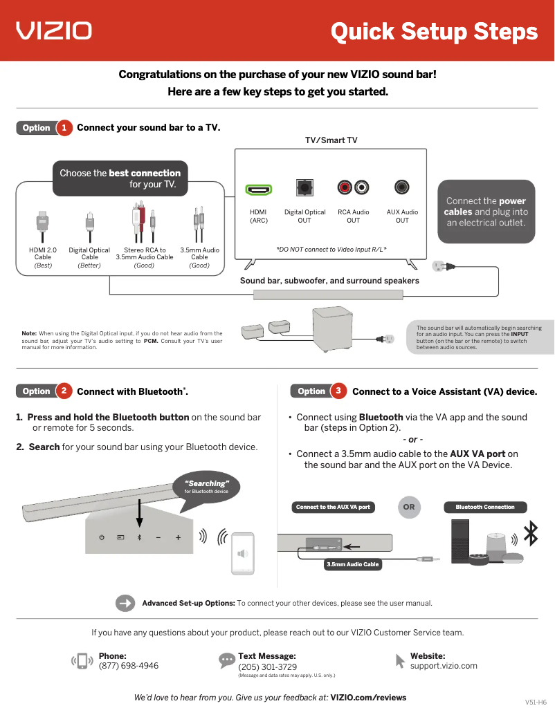 Page 1 de la notice Guide de démarrage rapide VIZIO V51-H6