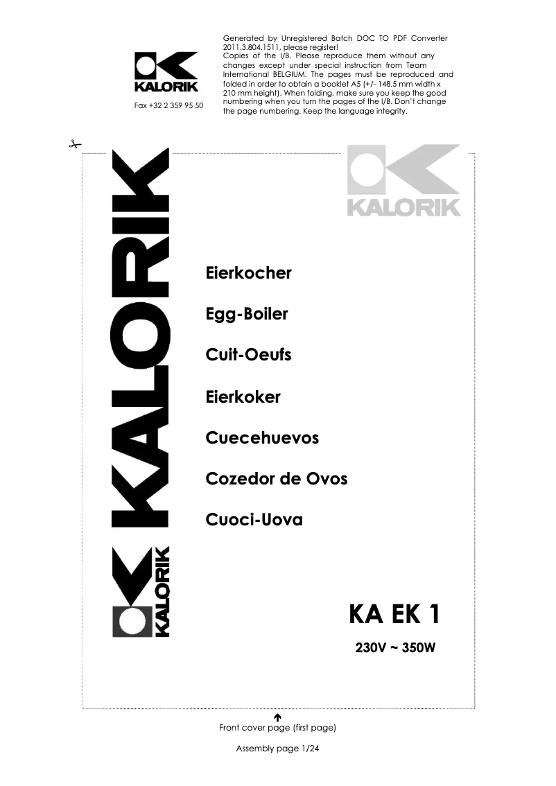 Page n°1 - Manuel utilisateur Kalorik KA EK 1