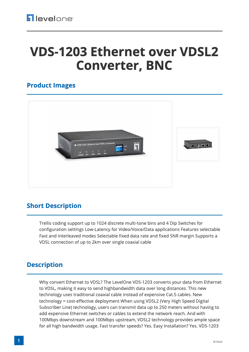 Page n°1 - Fiche technique LevelOne VDS-1203