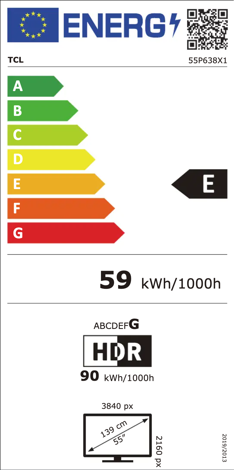 Page 1 de la notice Label énergétique TCL 55P638