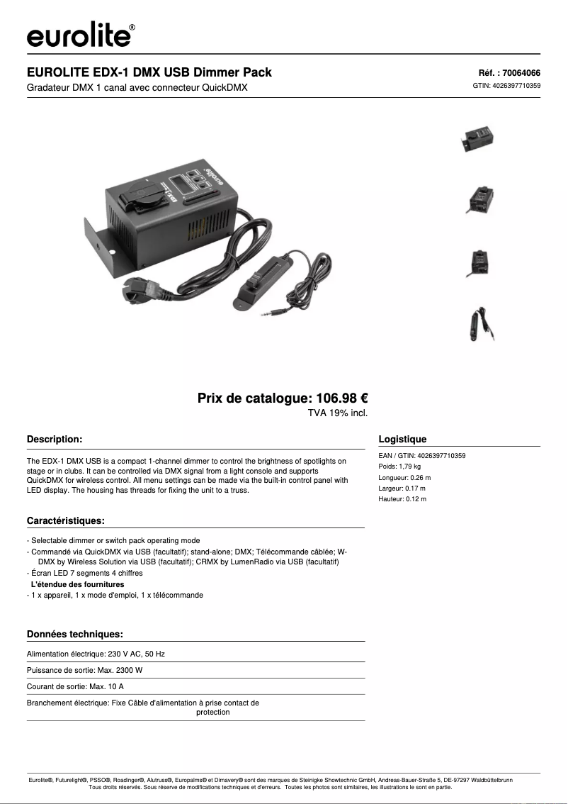 Page n°1 - Fiche technique Eurolite EDX-1 USB
