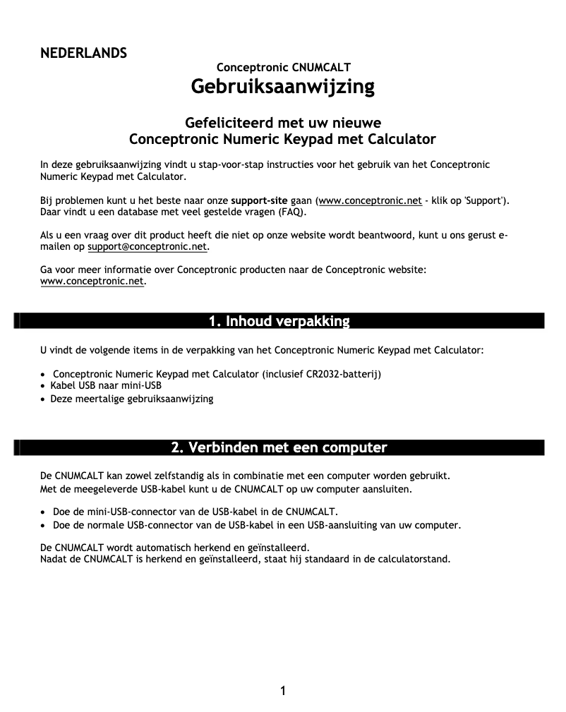 Page n°1 - Manuel utilisateur Conceptronic CNUMCALT