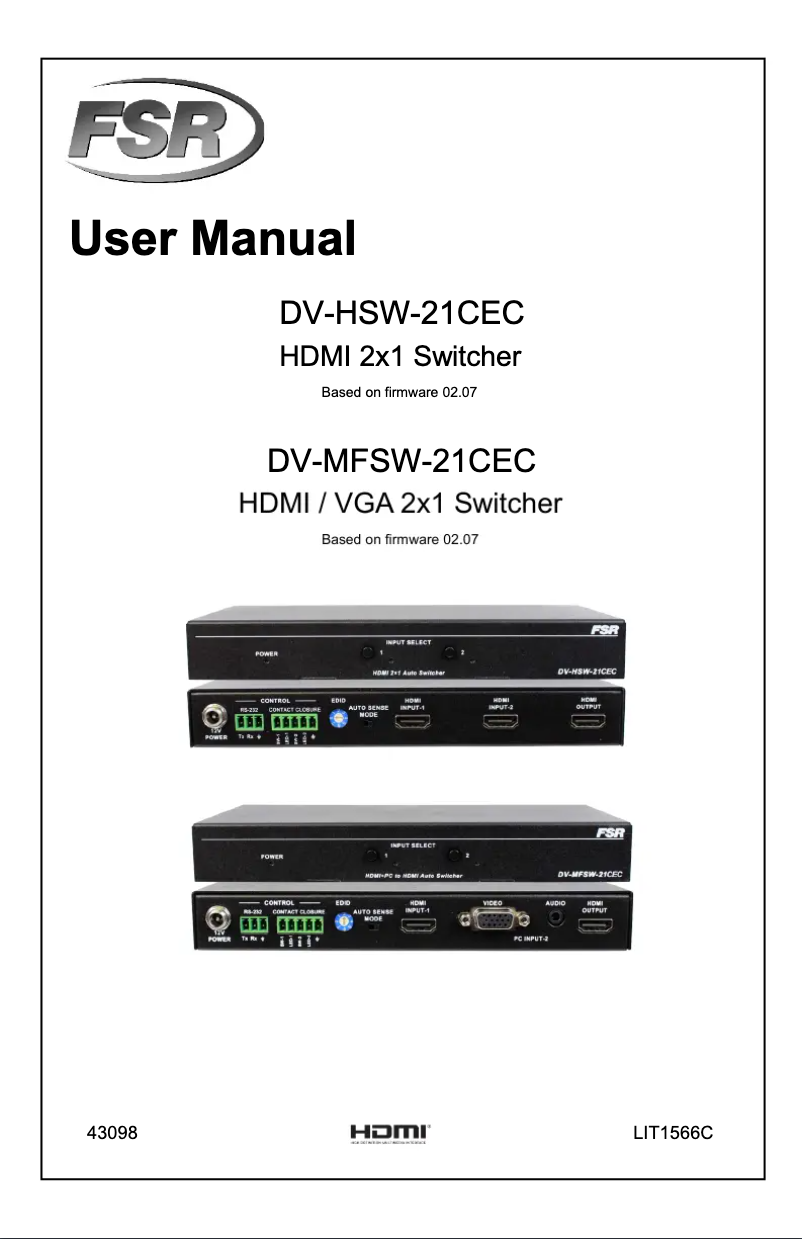 Page 1 de la notice Manuel utilisateur FSR DV-MFSW-21CEC