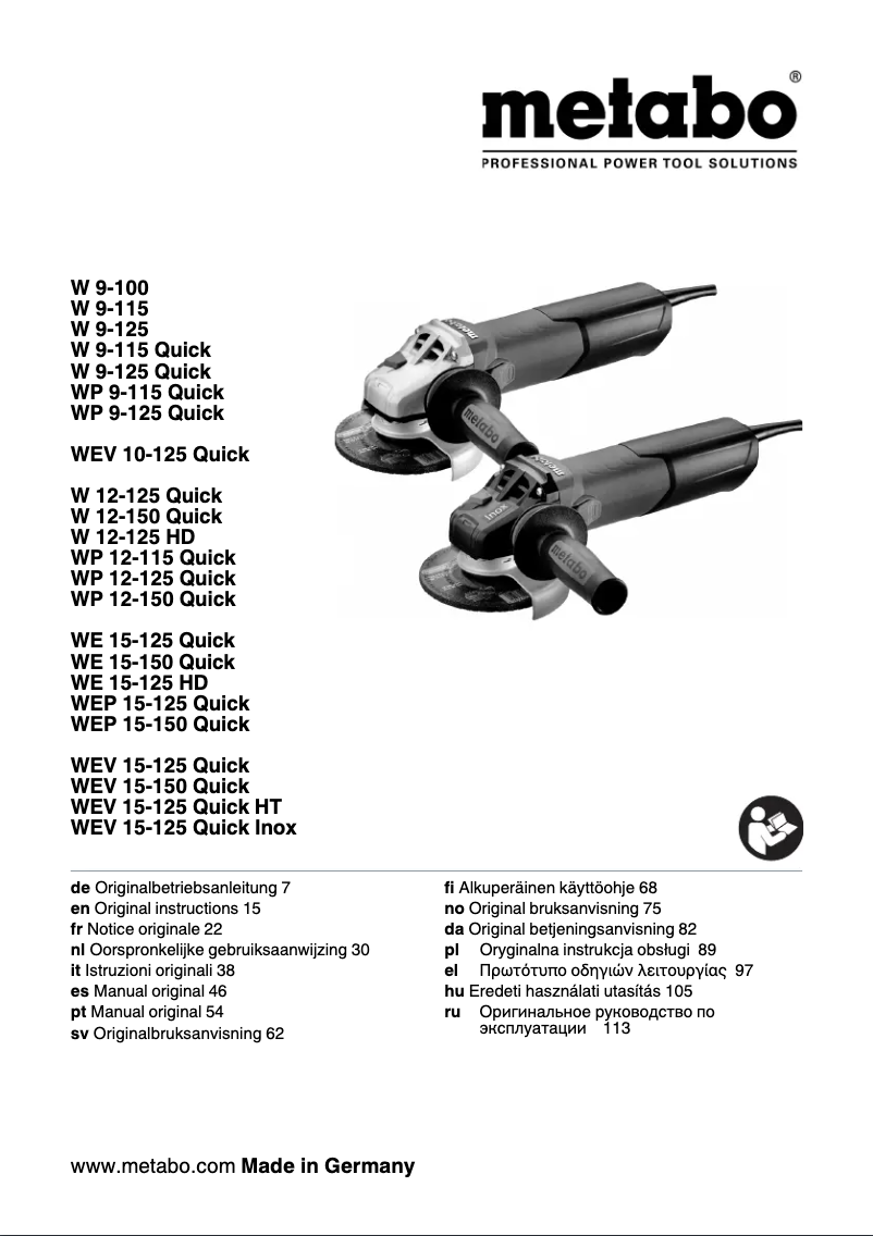Page 1 de la notice Manuel utilisateur Metabo WEV 15-125 Quick