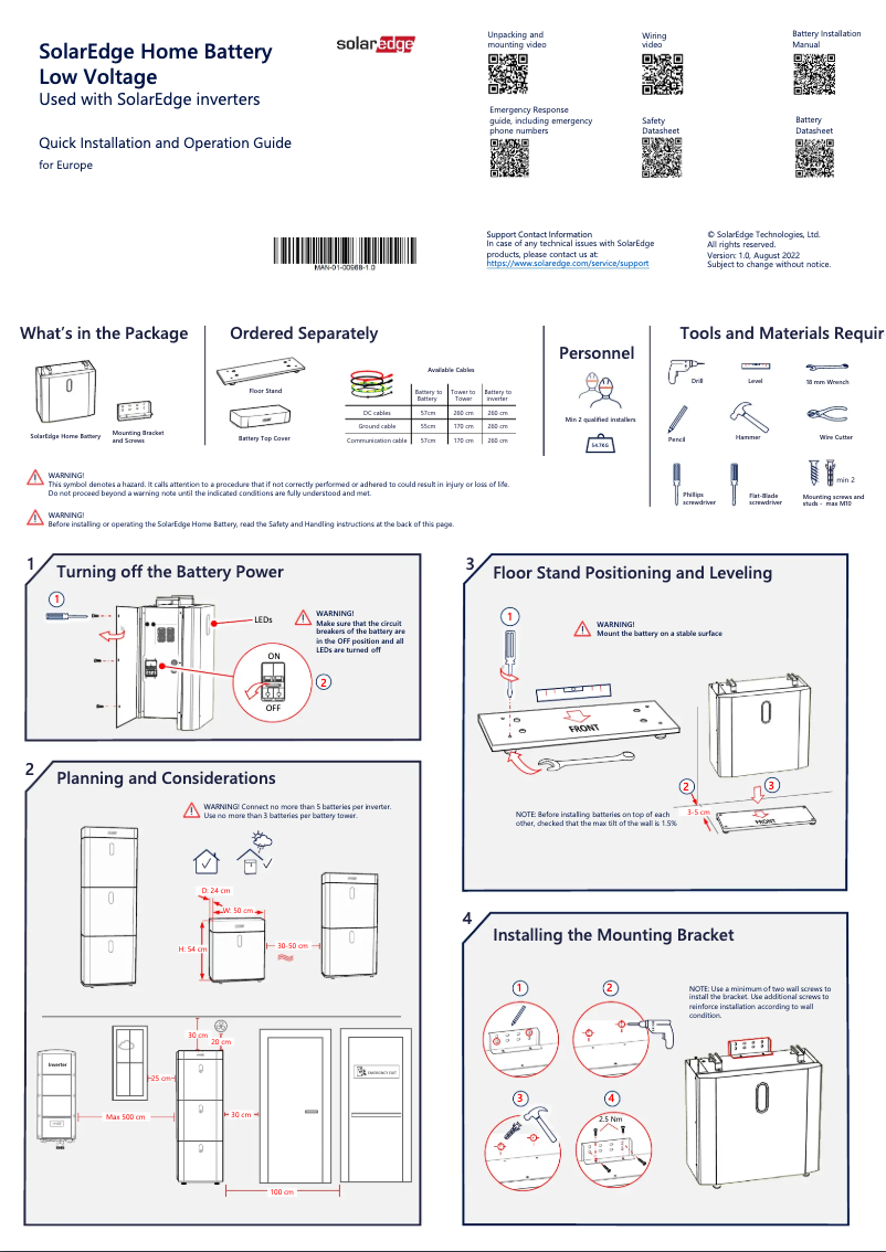 Page 1 de la notice Manuel utilisateur SolarEdge BAT-05K48MOB-02