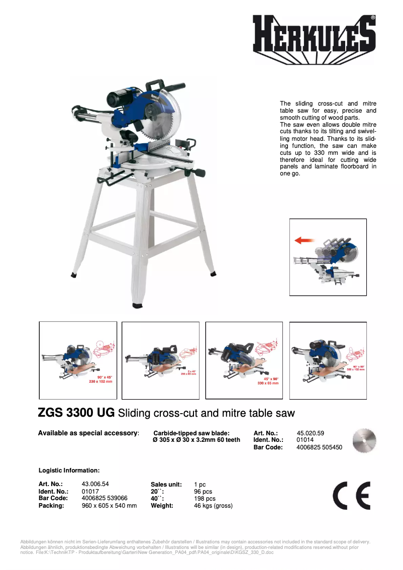 Page 1 de la notice Manuel utilisateur Herkules ZGS 3300 UG