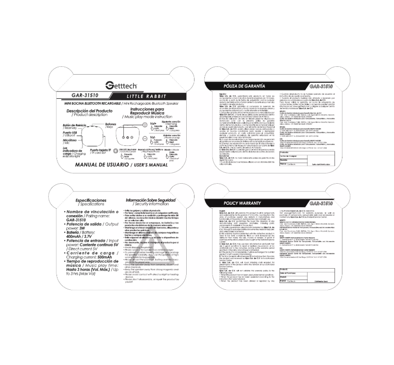 Page n°1 - Manuel utilisateur Getttech GAR-31510