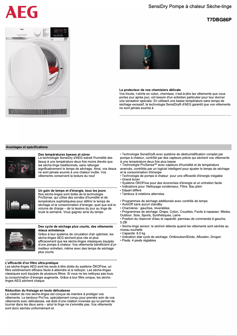 Page n°1 - Fiche technique AEG T7DBG86P