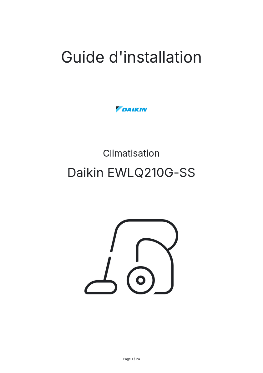 Page n°1 - Guide d'installation Daikin EWLQ210G-SS