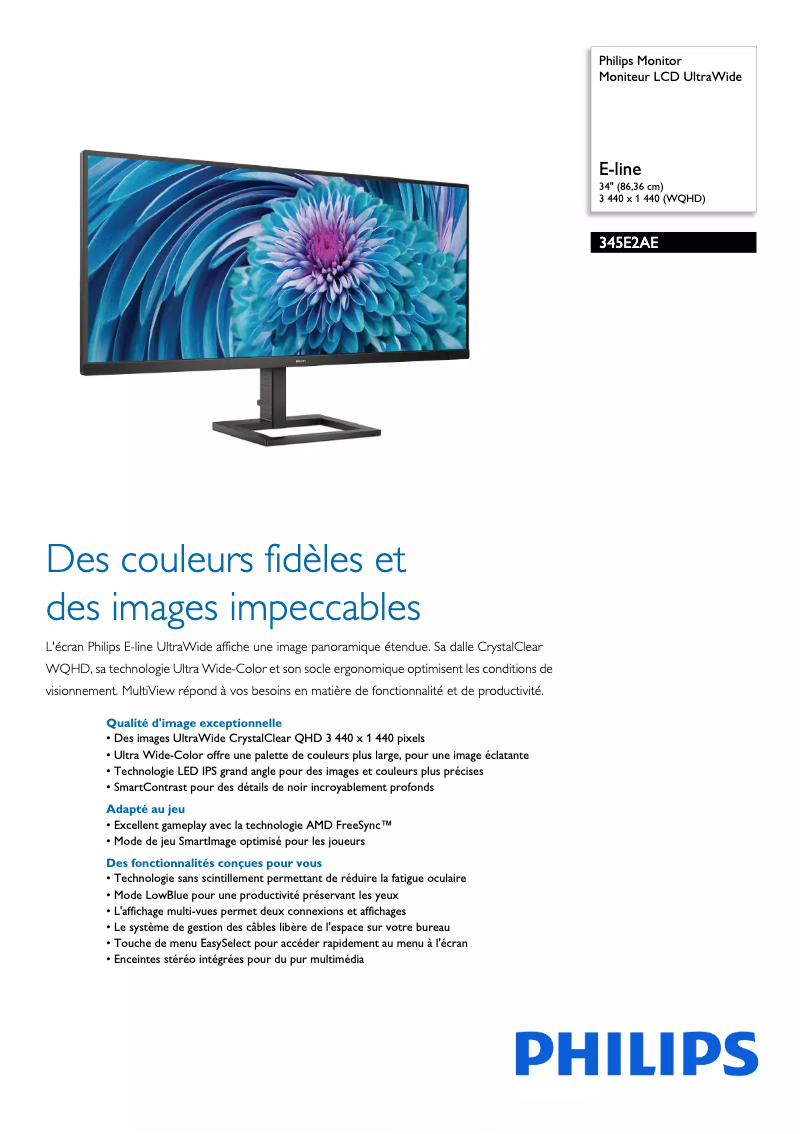 Page n°1 - Fiche technique Philips 345E2AE