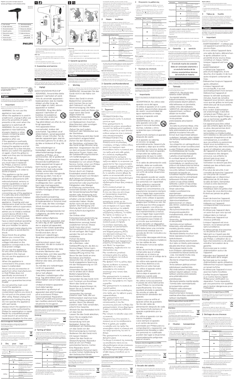 Page 1 de la notice Manuel utilisateur Philips DryCare Pro BHD274