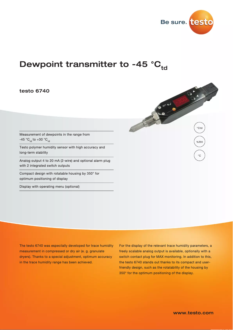 Page 1 de la notice Fiche technique Testo 6741