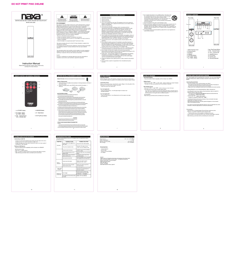 Page 1 de la notice Manuel utilisateur Naxa Dancing Water NHS-2009