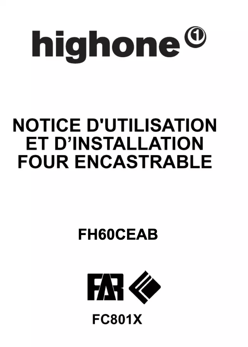 Page 1 de la notice Manuel utilisateur High One FH 60 CEAB
