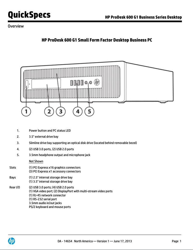 Image de la première page du manuel de l'appareil ProDesk 600 G1 Tower