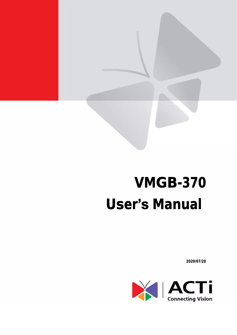 Page n°1 - Manuel utilisateur ACTi VMGB-370