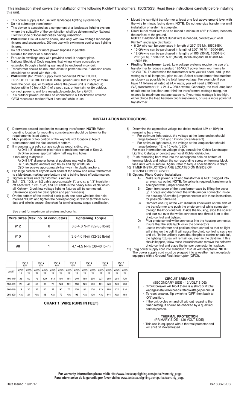 Page n°1 - Manuel utilisateur Kichler 15CS75SS